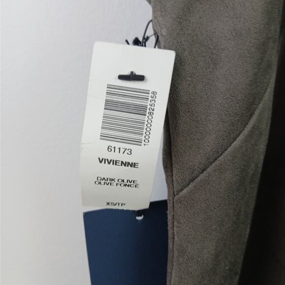 Aritzia Wilfred Free SZ XS Viviienne Dress Dark Olive Faux Suede NWT $138 - Picture 2 of 5